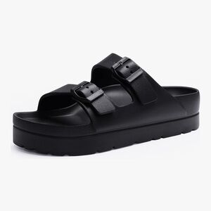 Black Double Strap Sandals Platform